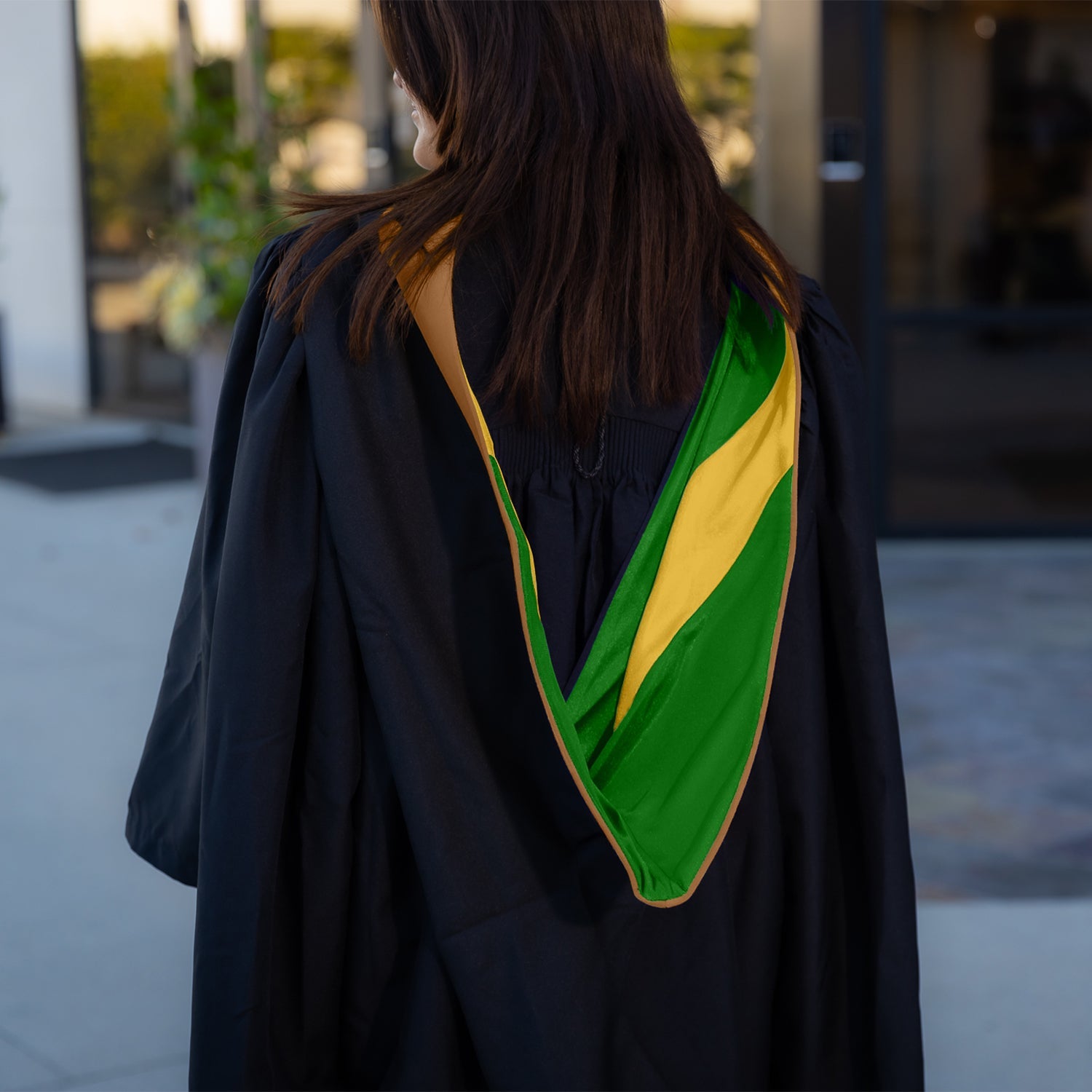 Masters Hood For Business, Accounting, Commerce, Industrial, Labor Relations - Drab/Green/Gold - Endea Graduation