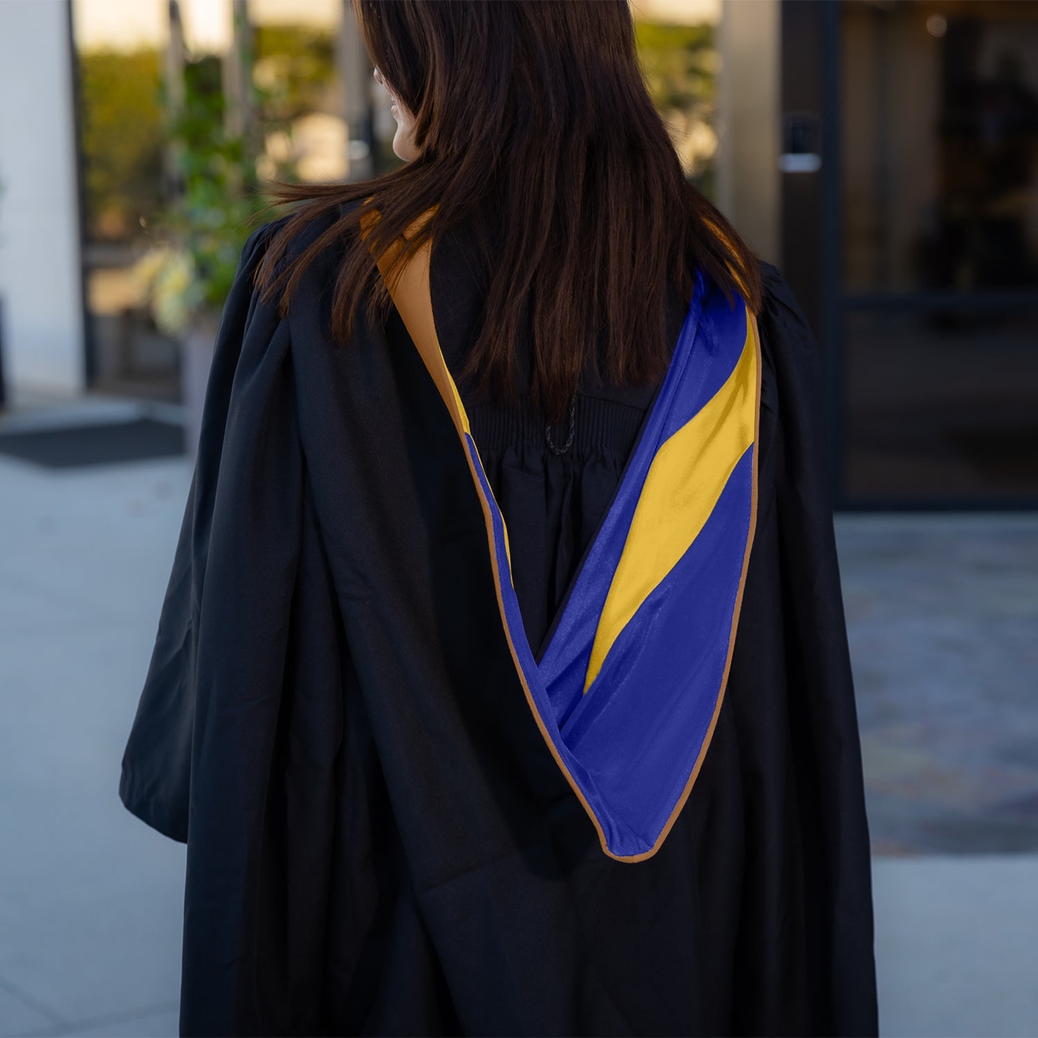 Masters Hood For Business, Accounting, Commerce, Industrial, Labor Relations - Drab/Navy Blue/Gold - Endea Graduation