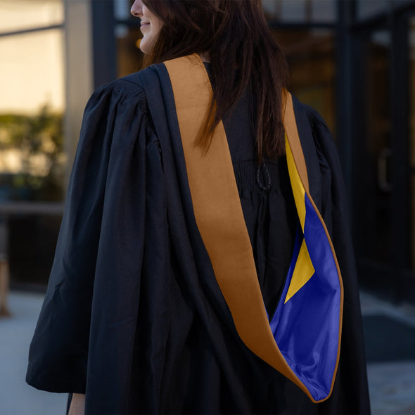 Masters Hood For Business, Accounting, Commerce, Industrial, Labor Relations - Drab/Navy Blue/Gold - Endea Graduation