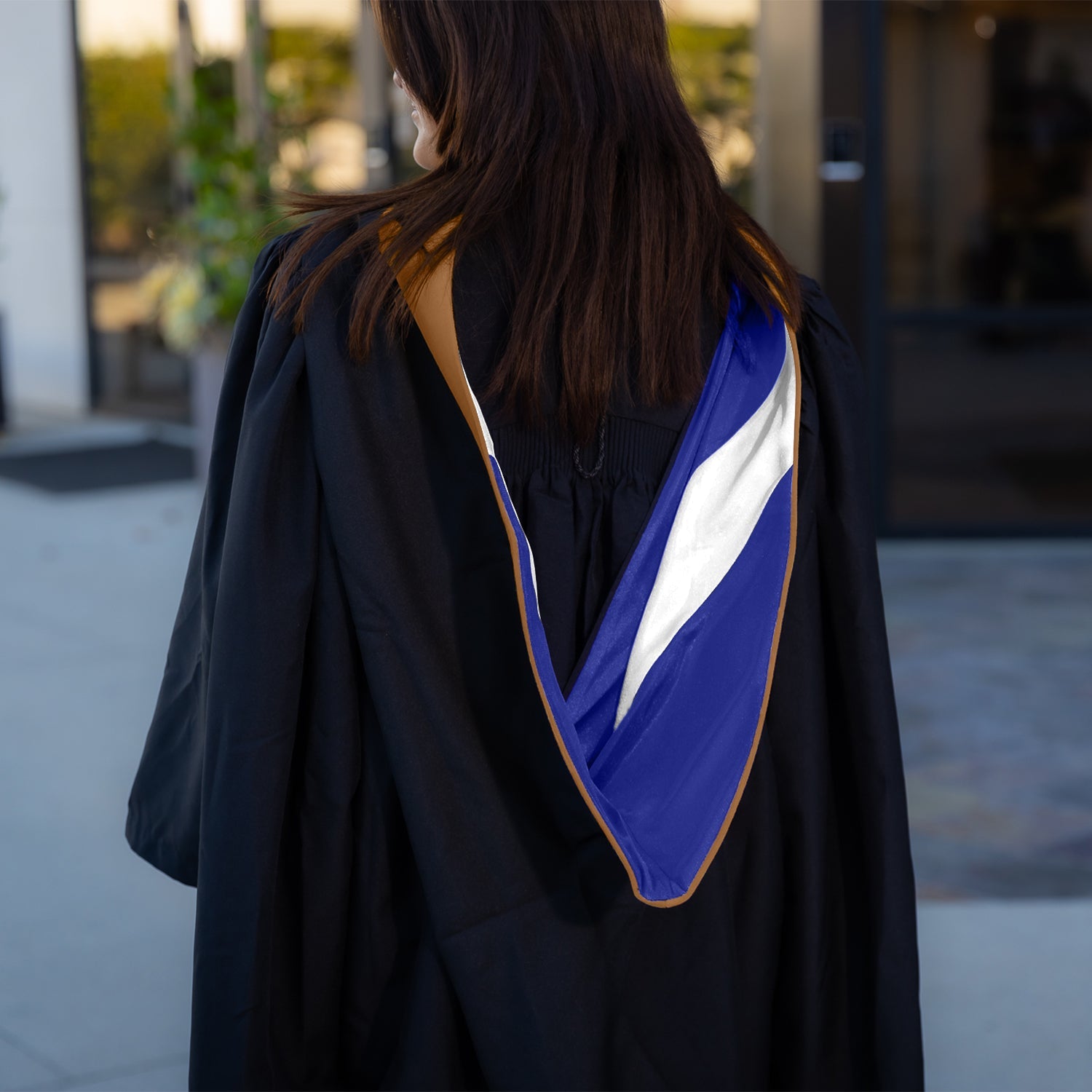 green emerald velvet dress Endea Graduation Masters Hood for Business, Accounting, Commerce, Industrial, Labor Relations