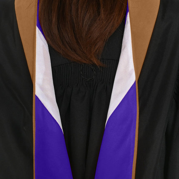Masters Hood For Business, Accounting, Commerce, Industrial, Labor Relations - Drab/Purple/White - Endea Graduation