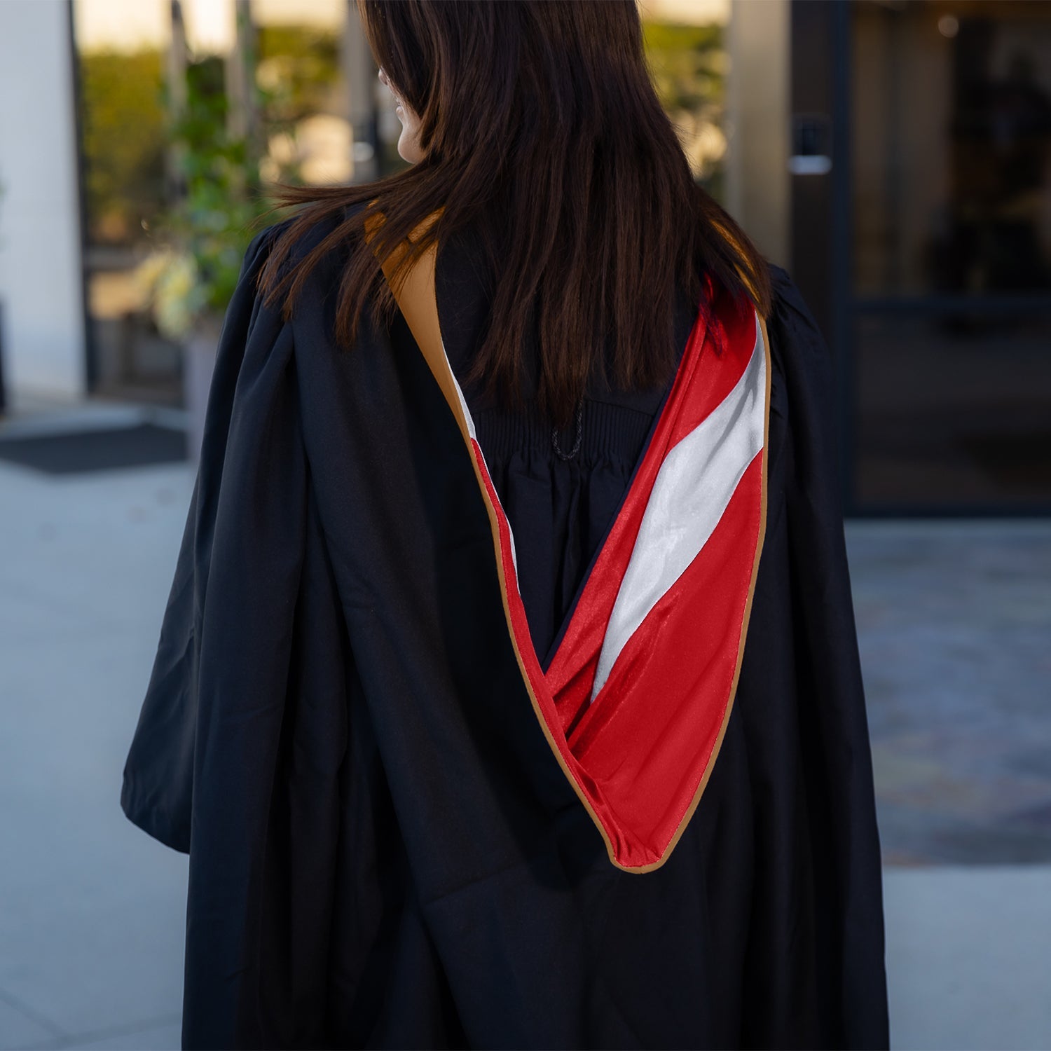 Masters Hood For Business, Accounting, Commerce, Industrial, Labor Relations - Drab/Red/Silver - Endea Graduation