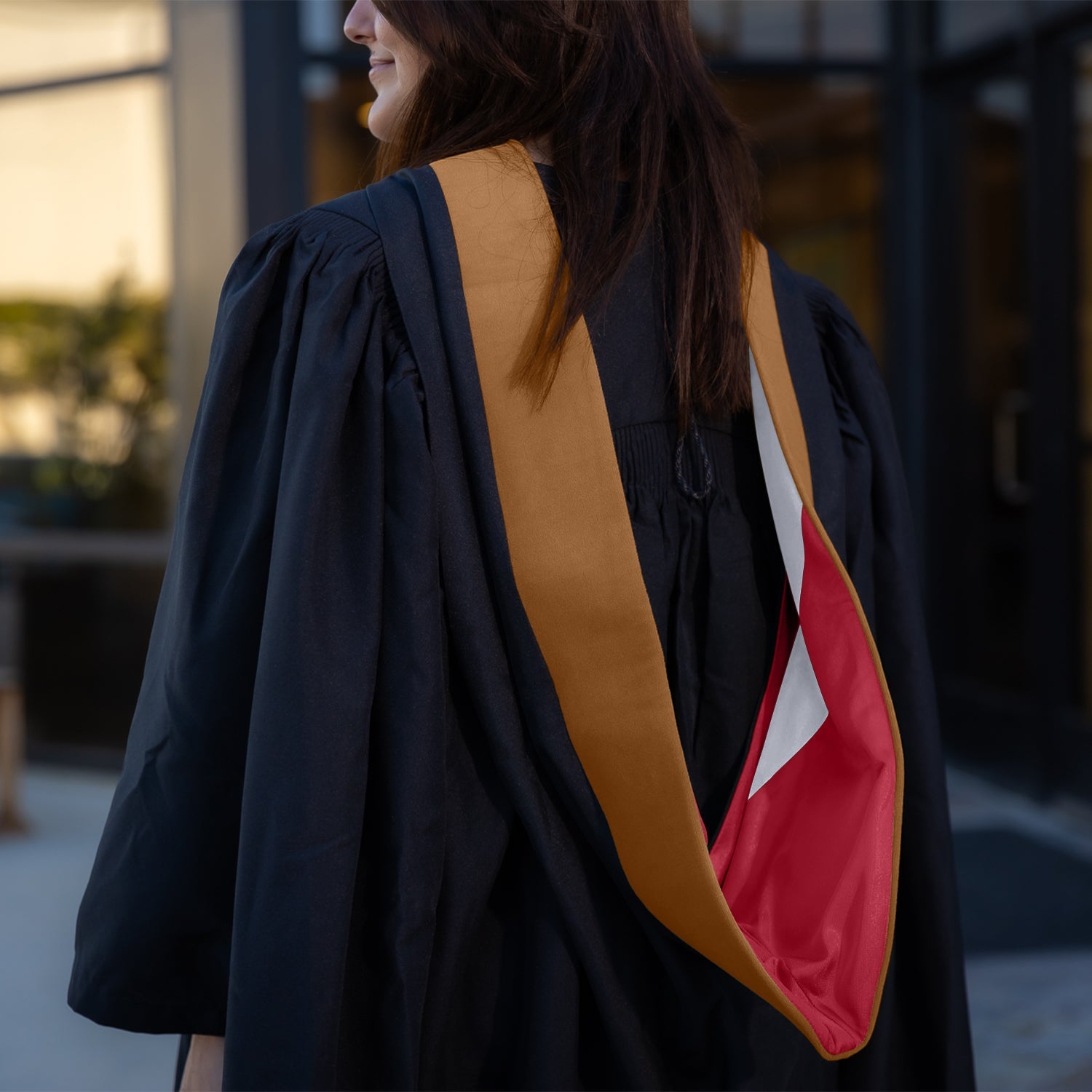 Masters Hood For Business, Accounting, Commerce, Industrial, Labor Relations - Drab/Red/Silver - Endea Graduation