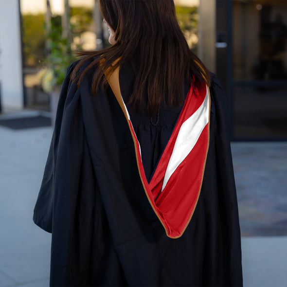 Masters Hood For Business, Accounting, Commerce, Industrial, Labor Relations - Drab/Red/White - Endea Graduation