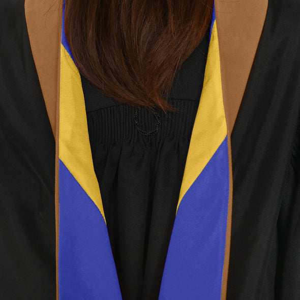 Masters Hood For Business, Accounting, Commerce, Industrial, Labor Relations - Drab/Royal Blue/Gold - Endea Graduation