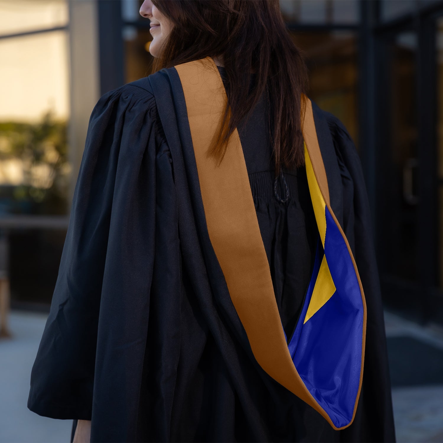 Masters Hood For Business, Accounting, Commerce, Industrial, Labor Relations - Drab/Royal Blue/Gold - Endea Graduation