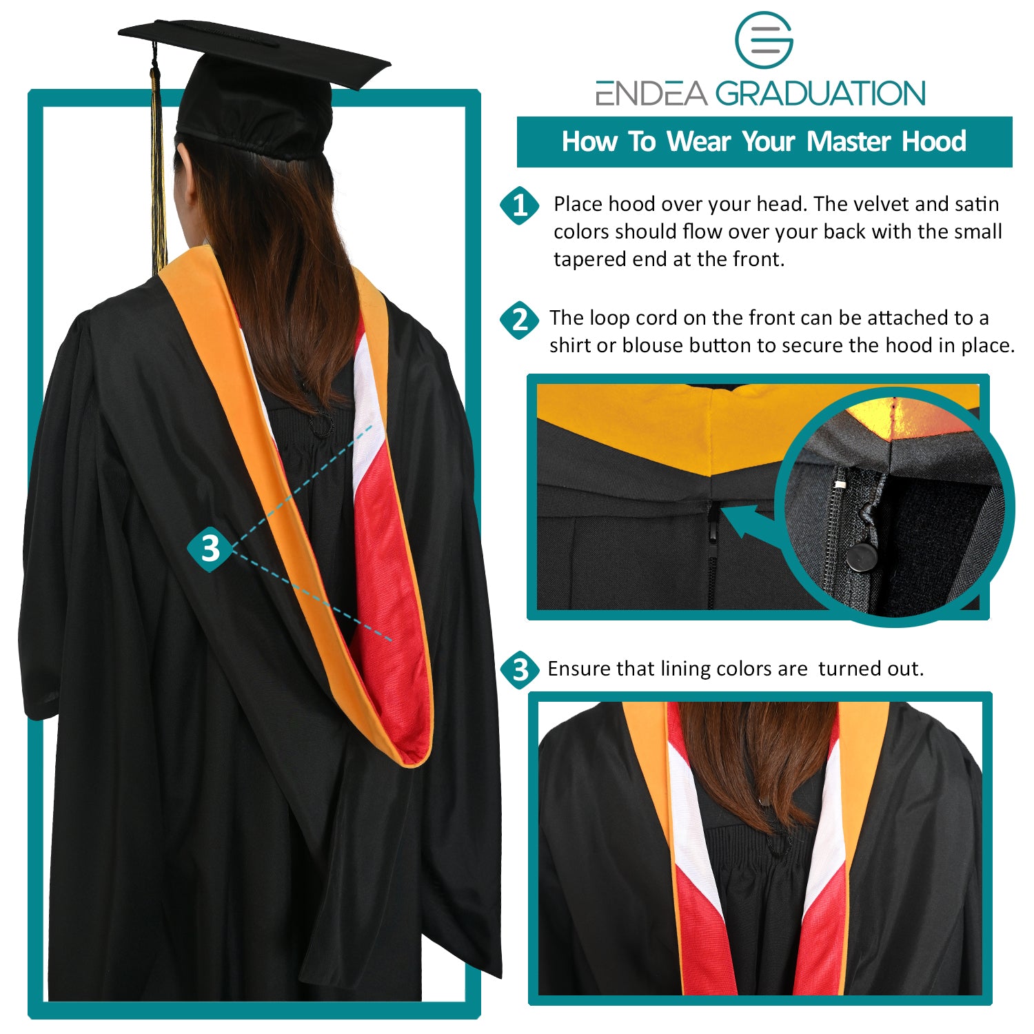 Masters Hood For Education, Counseling & Guidance, Arts in Education - Light Blue/Forest Green/Gold - Endea Graduation