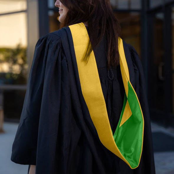 Masters Hood For Science, Mathematics, Political Science - Gold/Green/Gold - Endea Graduation