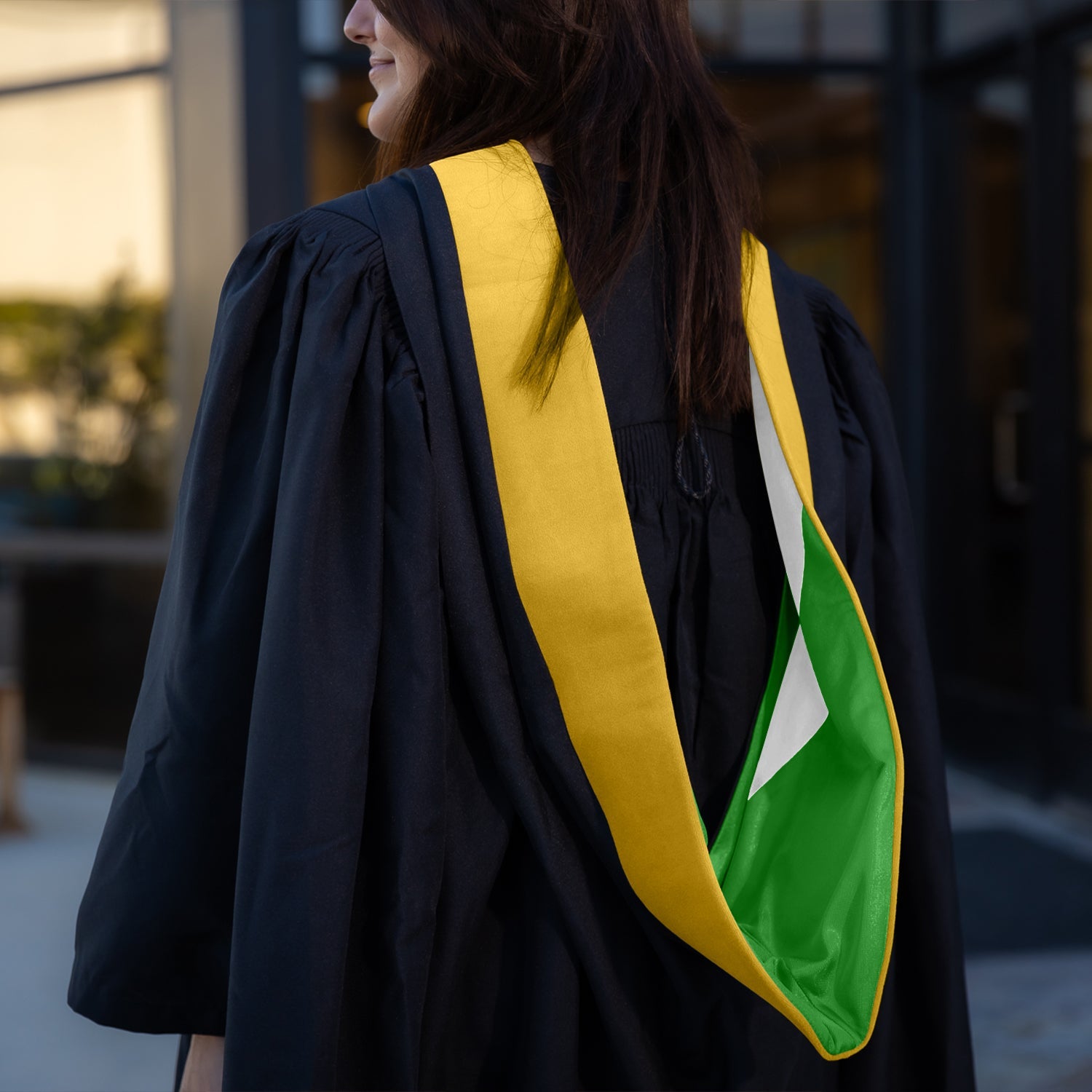 Masters Hood For Science, Mathematics, Political Science - Gold/Green/White - Endea Graduation