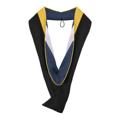 Masters Hood For Science, Mathematics, Political Science - Gold/Navy Blue/White - Endea Graduation