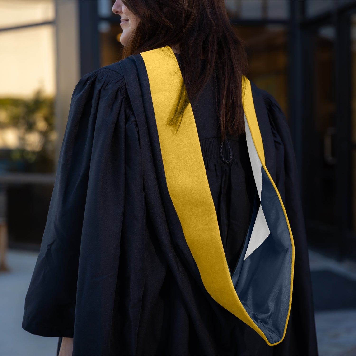 Masters Hood For Science, Mathematics, Political Science - Gold/Navy Blue/White - Endea Graduation