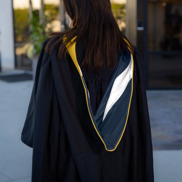 Masters Hood For Science, Mathematics, Political Science - Gold/Navy Blue/White - Endea Graduation