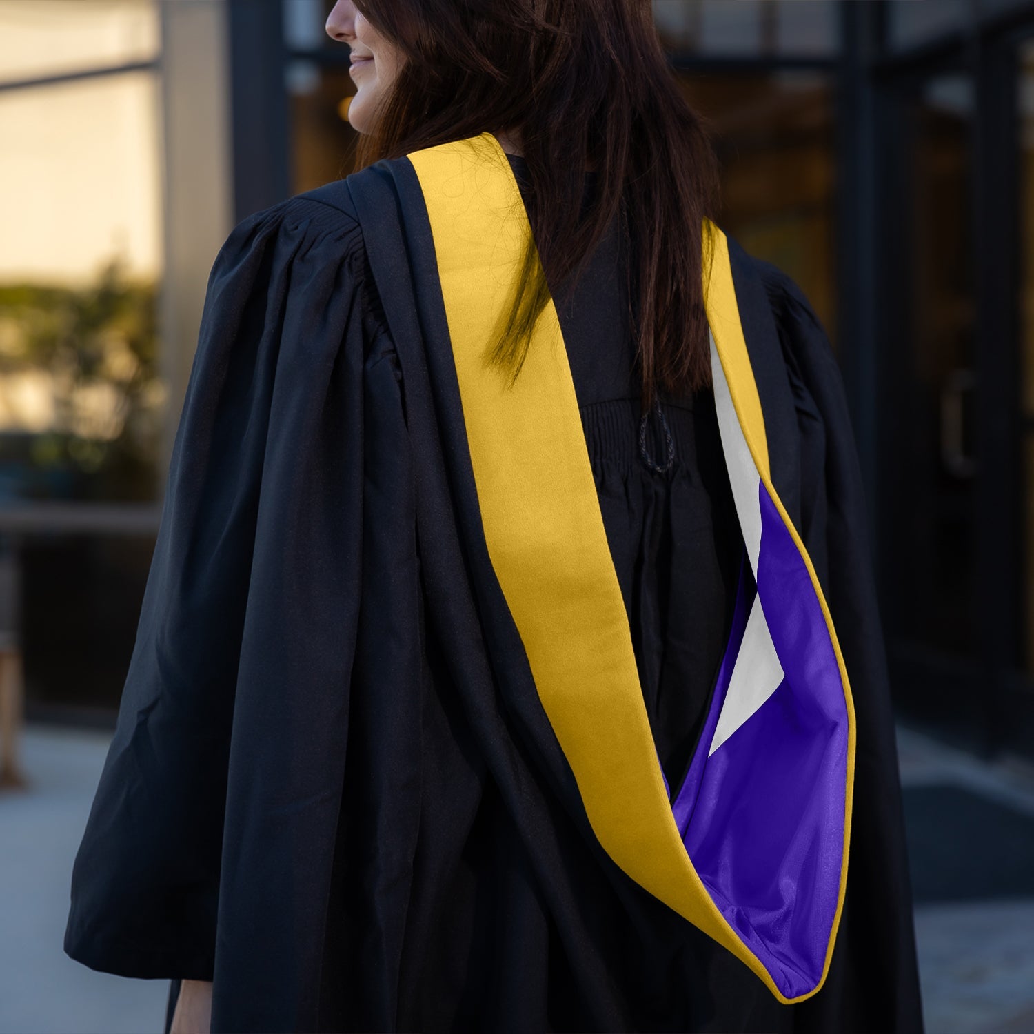 Masters Hood For Science, Mathematics, Political Science - Gold/Purple/White - Endea Graduation