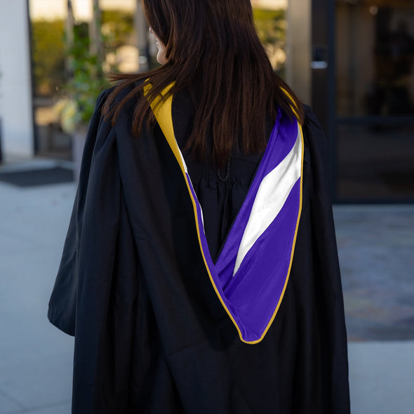 Masters Hood For Science, Mathematics, Political Science - Gold/Purple/White - Endea Graduation