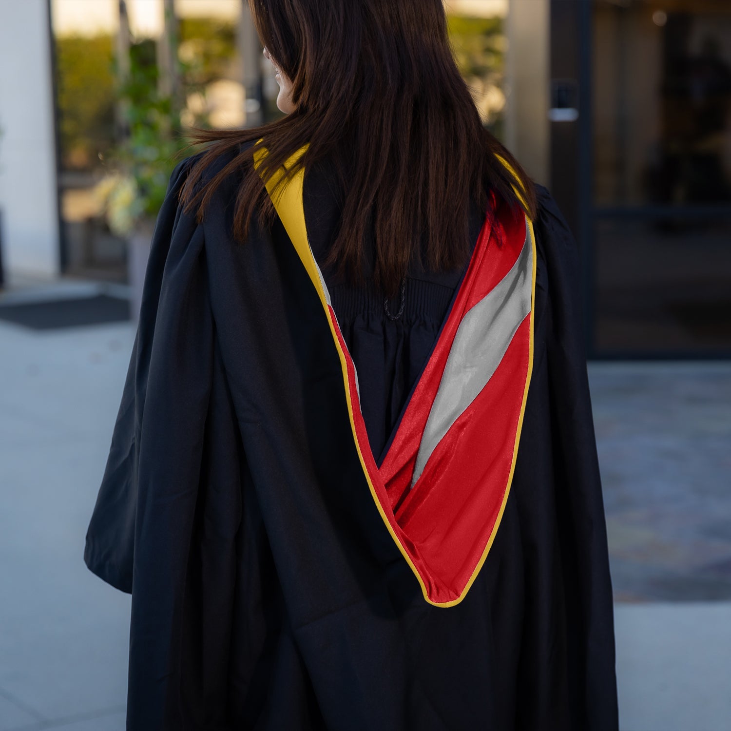 Masters Hood For Science, Mathematics, Political Science - Gold/Red/Gray - Endea Graduation