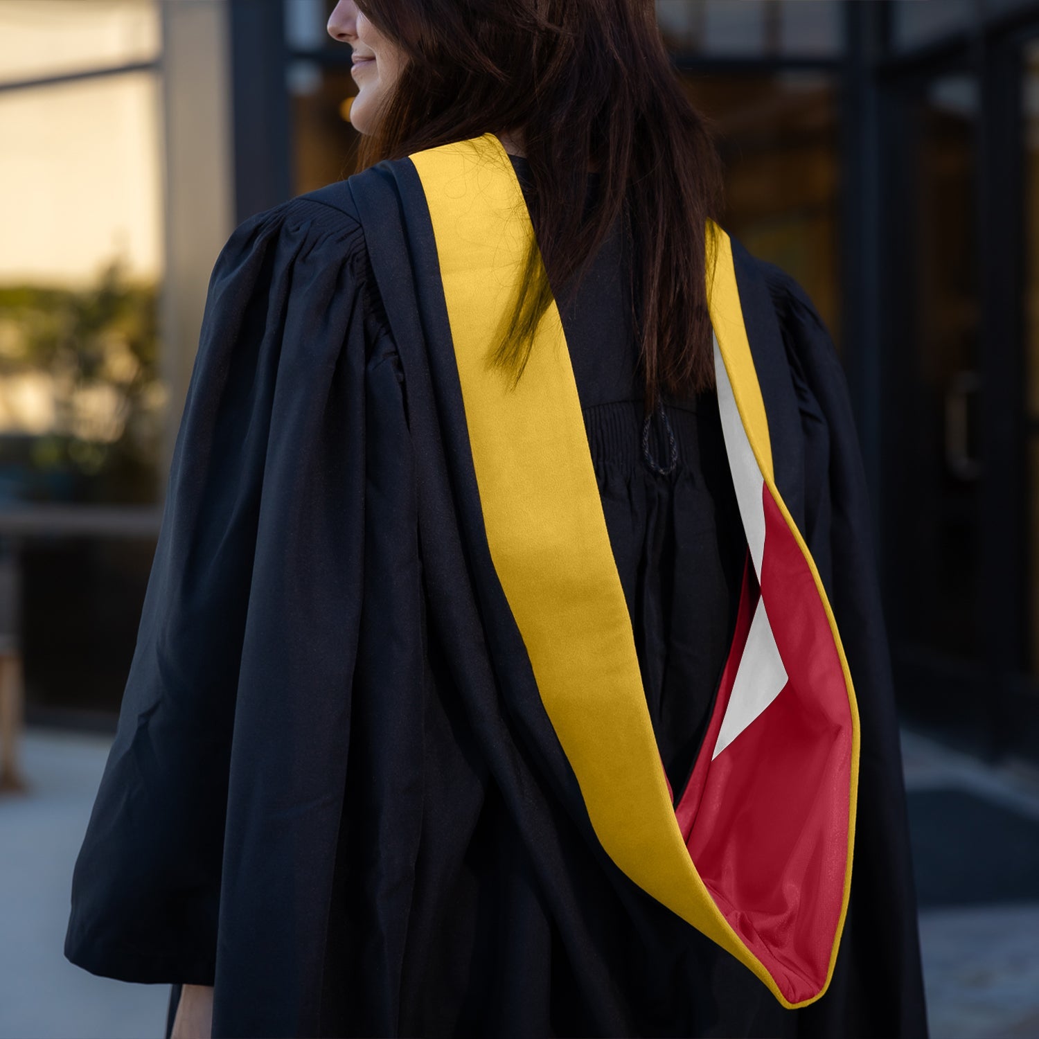 Masters Hood For Science, Mathematics, Political Science - Gold/Red/White - Endea Graduation