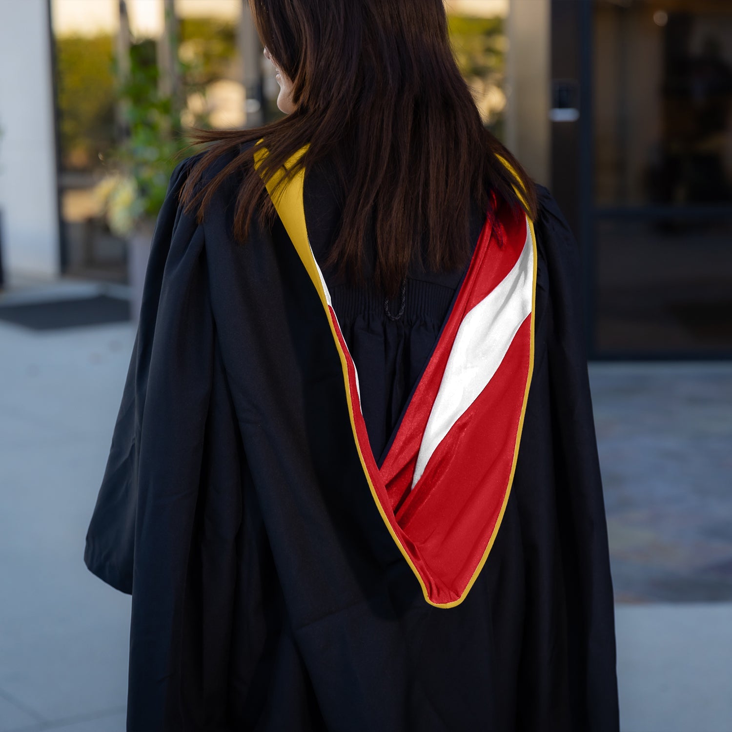 Masters Hood For Science, Mathematics, Political Science - Gold/Red/White - Endea Graduation