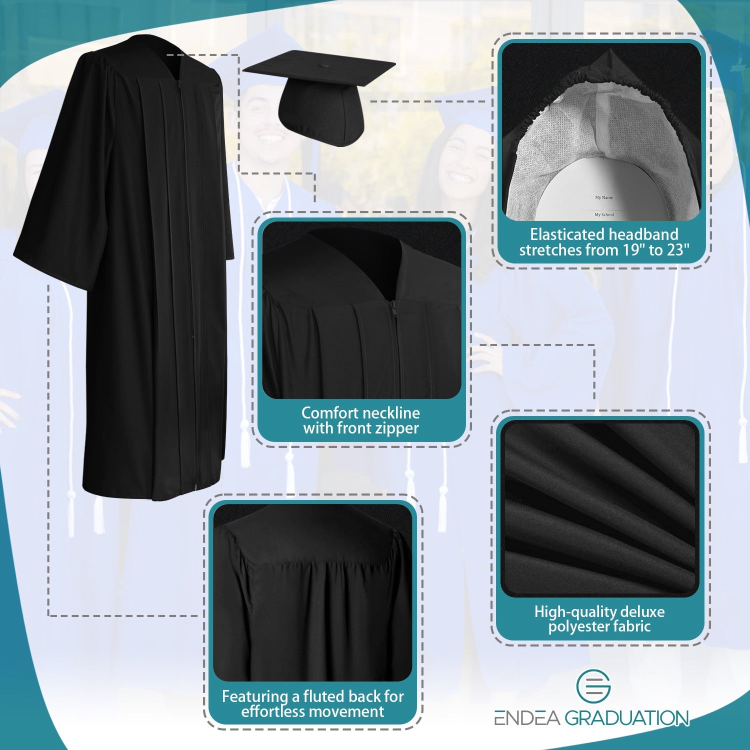 Matte Black Graduation Gown & Cap - Endea Graduation