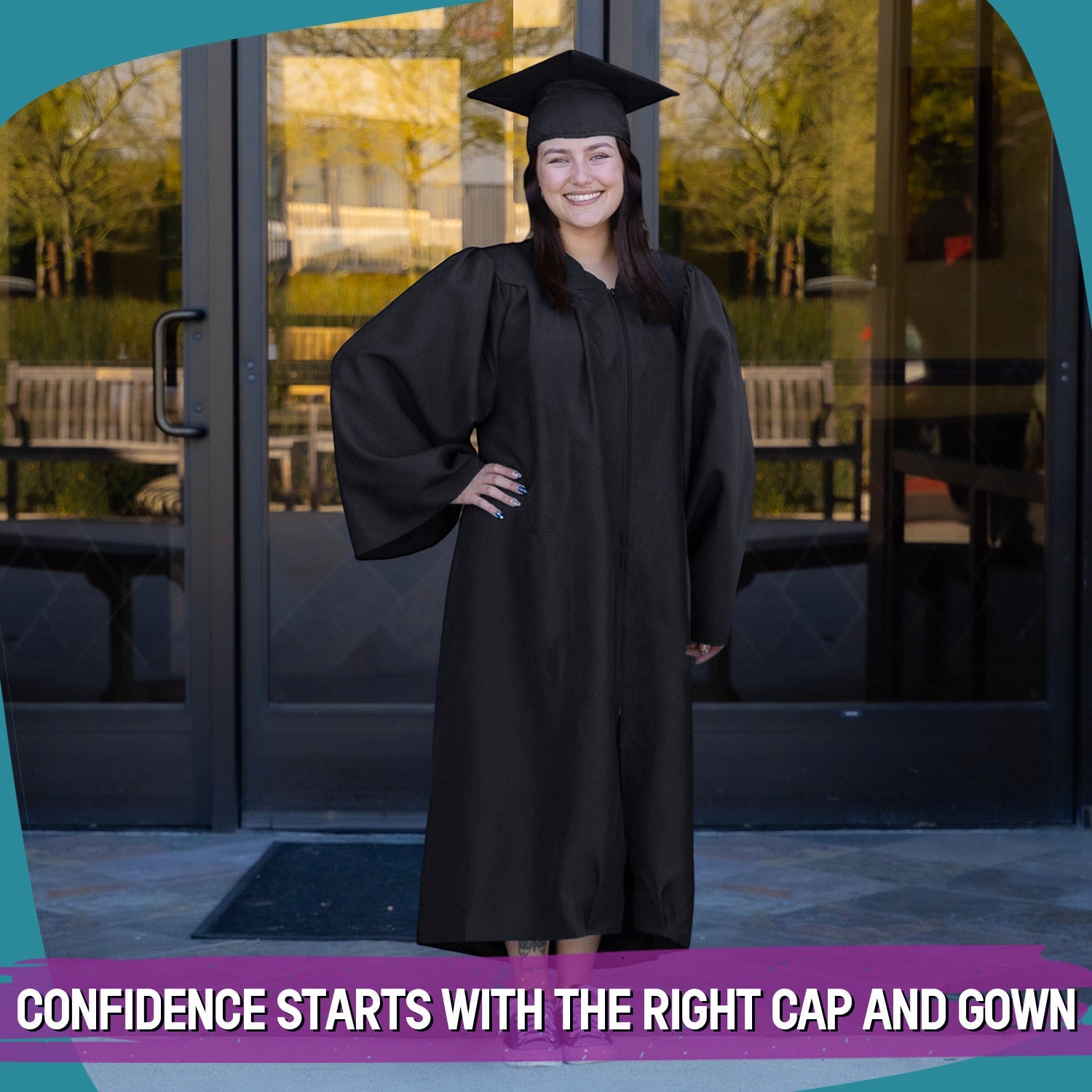 Matte Black Graduation Gown & Cap