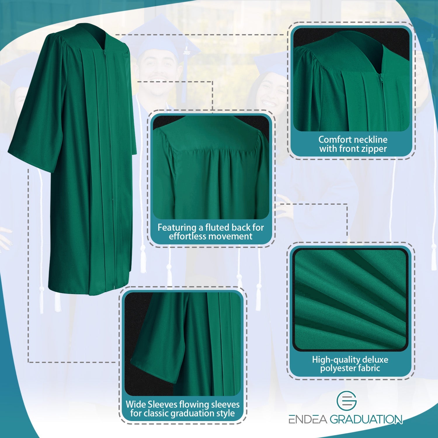 Matte Emerald Green Graduation Gown - Endea Graduation