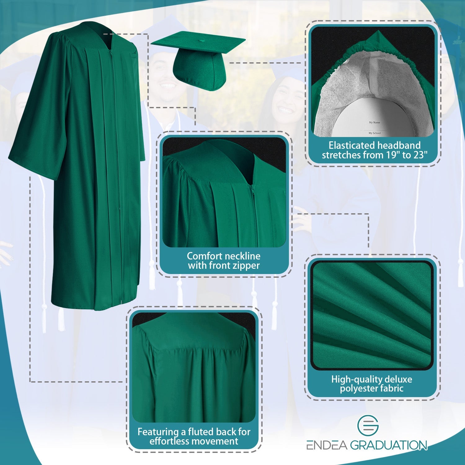 Matte Emerald Green Graduation Gown & Cap - Endea Graduation