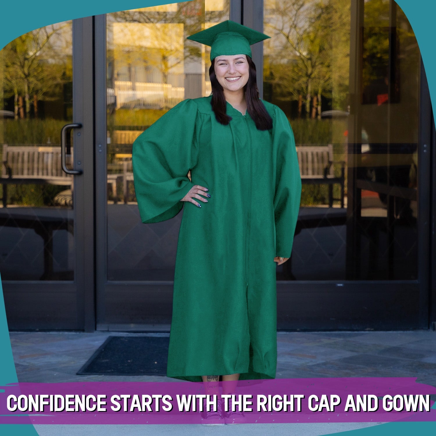 Matte Emerald Green Graduation Gown & Cap - Endea Graduation