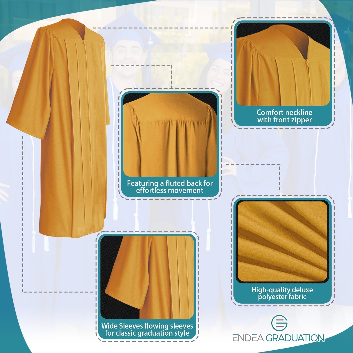 Matte Gold Graduation Gown - Endea Graduation