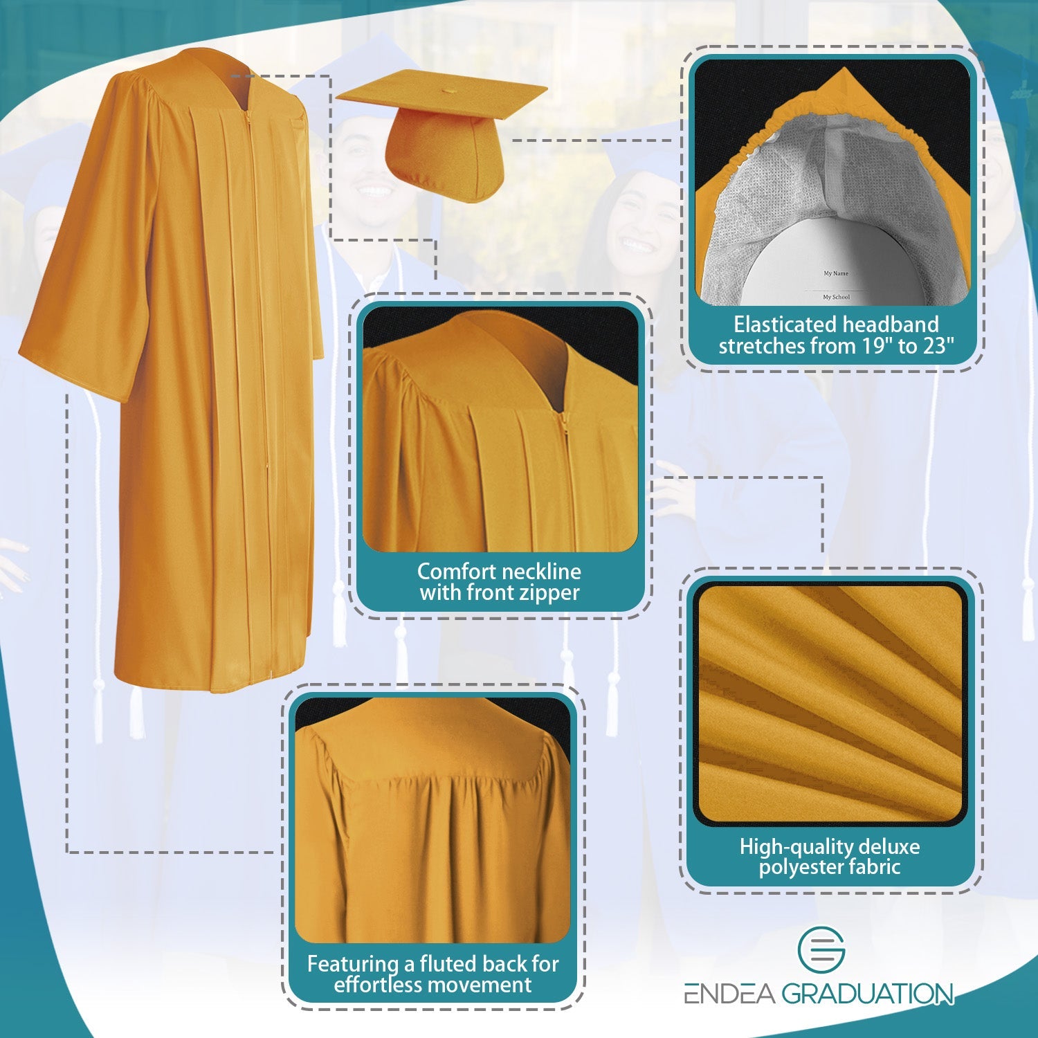Matte Gold Graduation Gown & Cap - Endea Graduation