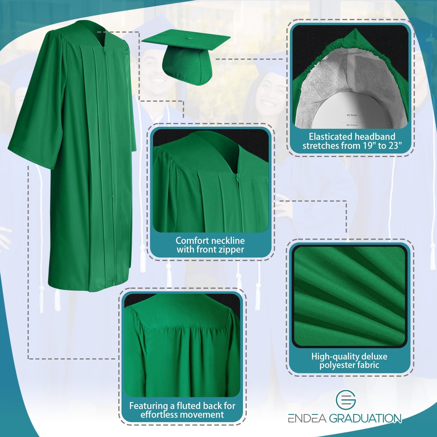 Matte Green Graduation Gown & Cap - Endea Graduation