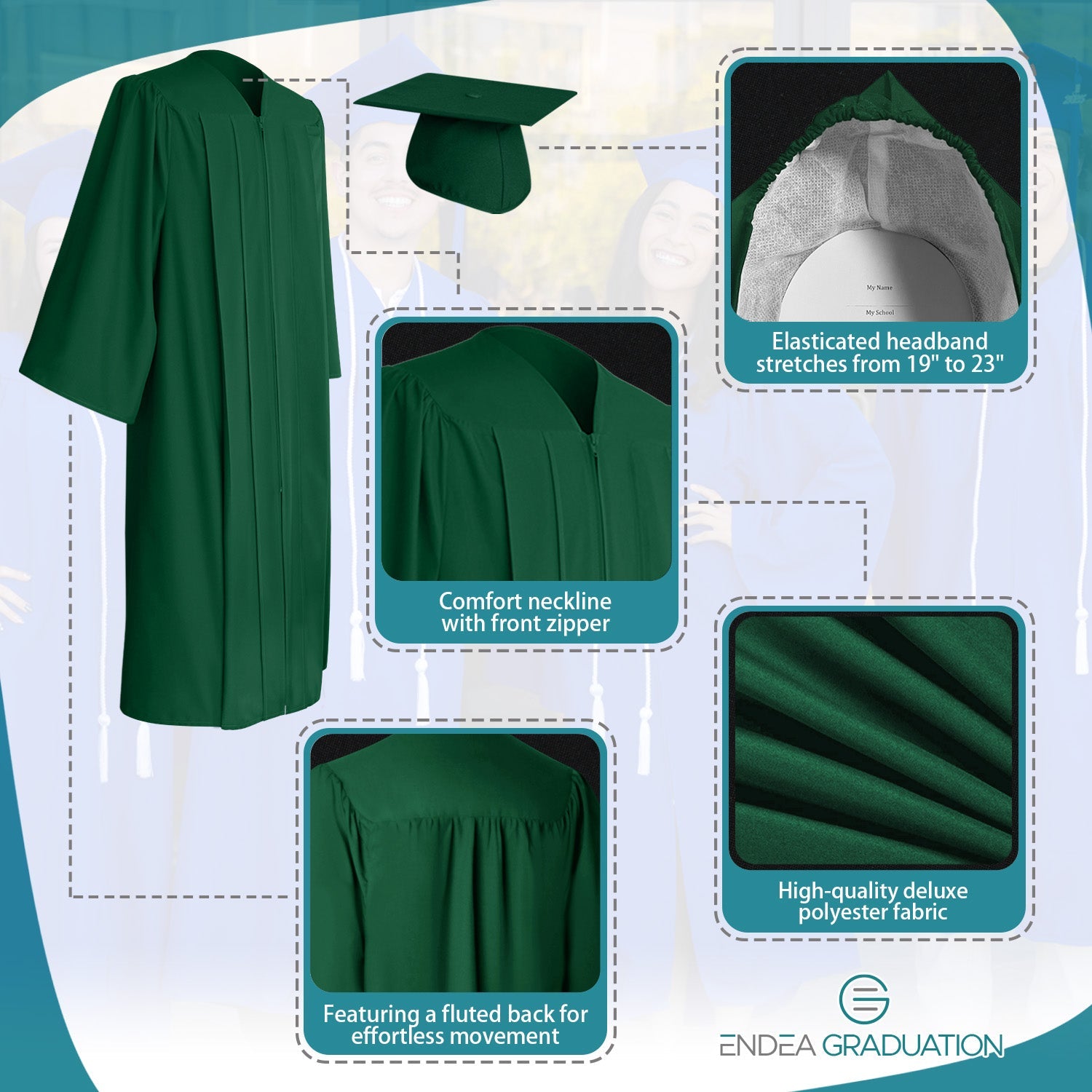 Matte Hunter Green Graduation Gown & Cap - Endea Graduation