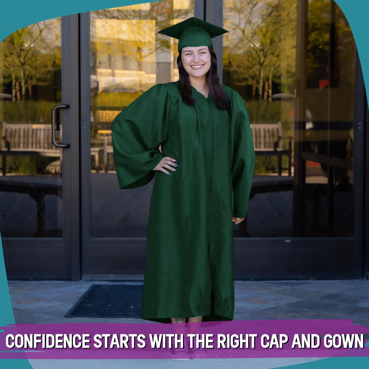 2025 Forest Green Graduation Cap & Gown Set With Tassel - Size 45 Fits 5'0"-5'2"