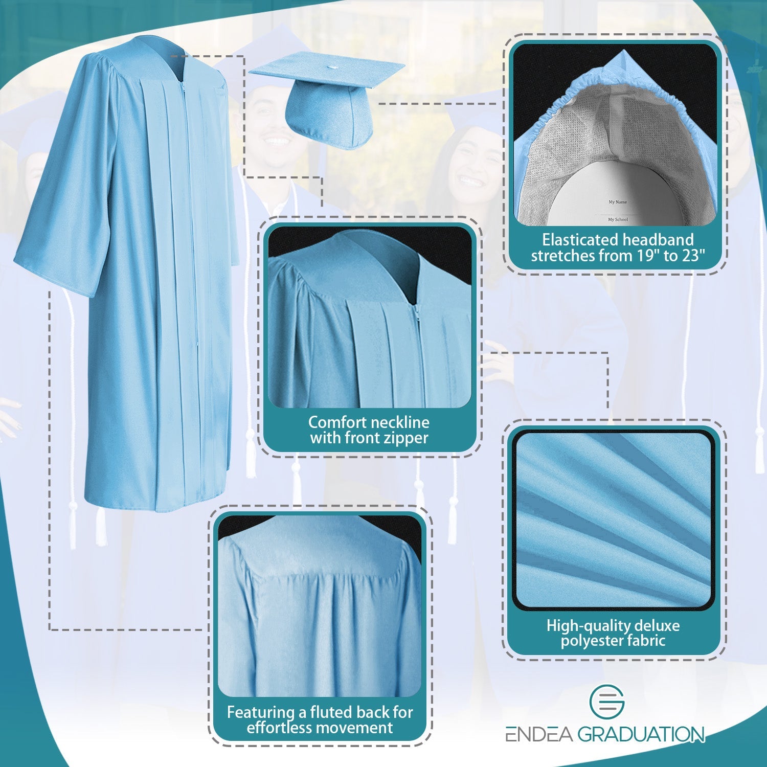 Matte Light Blue Graduation Gown & Cap - Endea Graduation