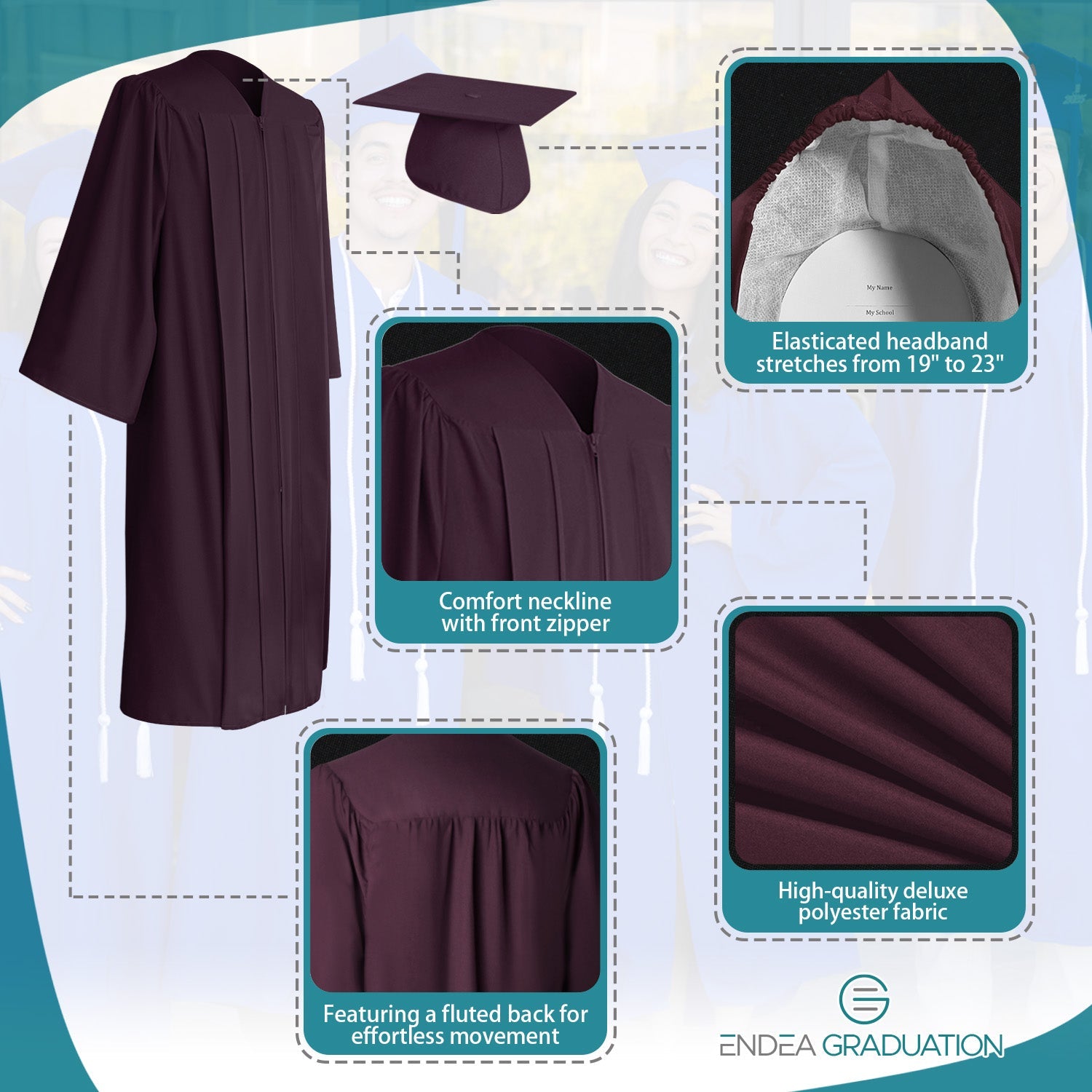 Matte Maroon Graduation Gown & Cap - Endea Graduation