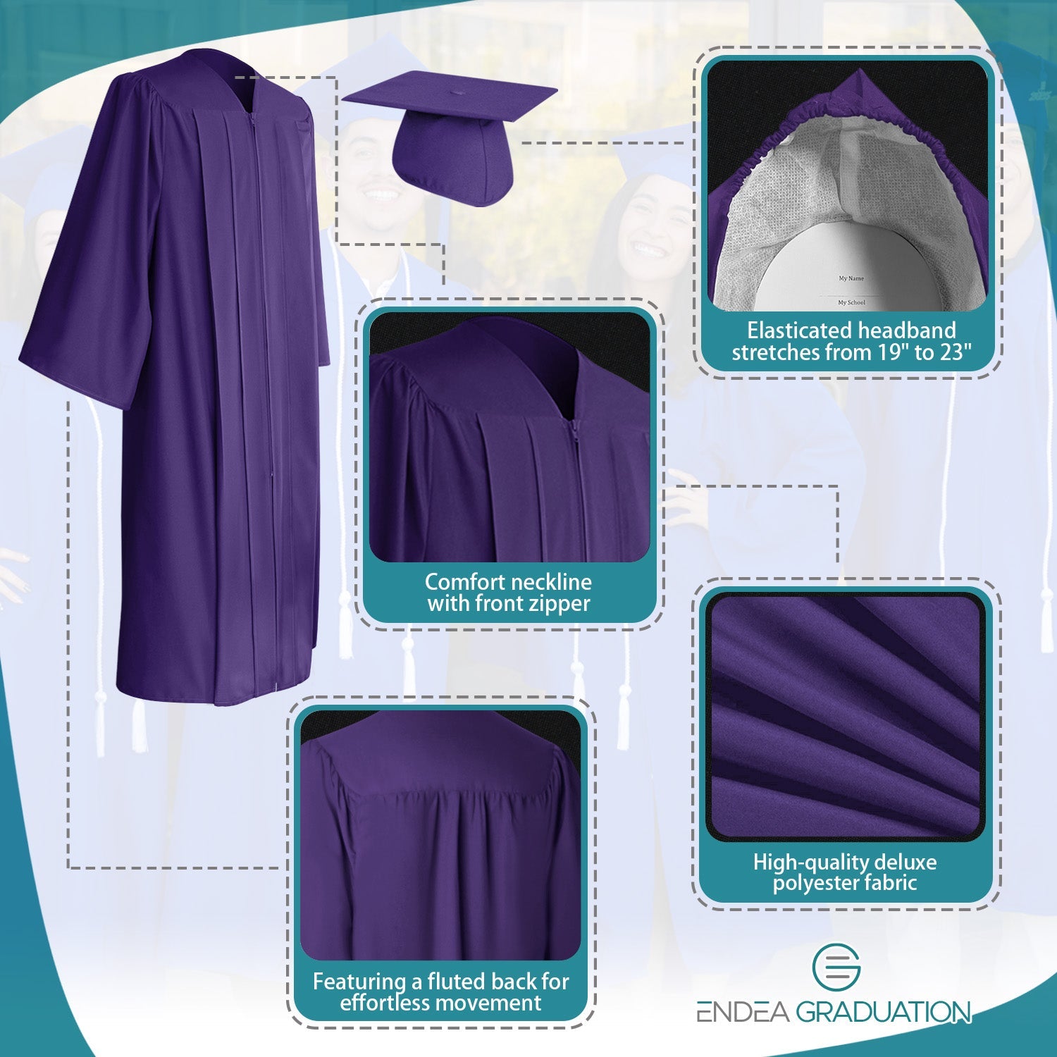 Matte Purple Graduation Gown & Cap - Endea Graduation
