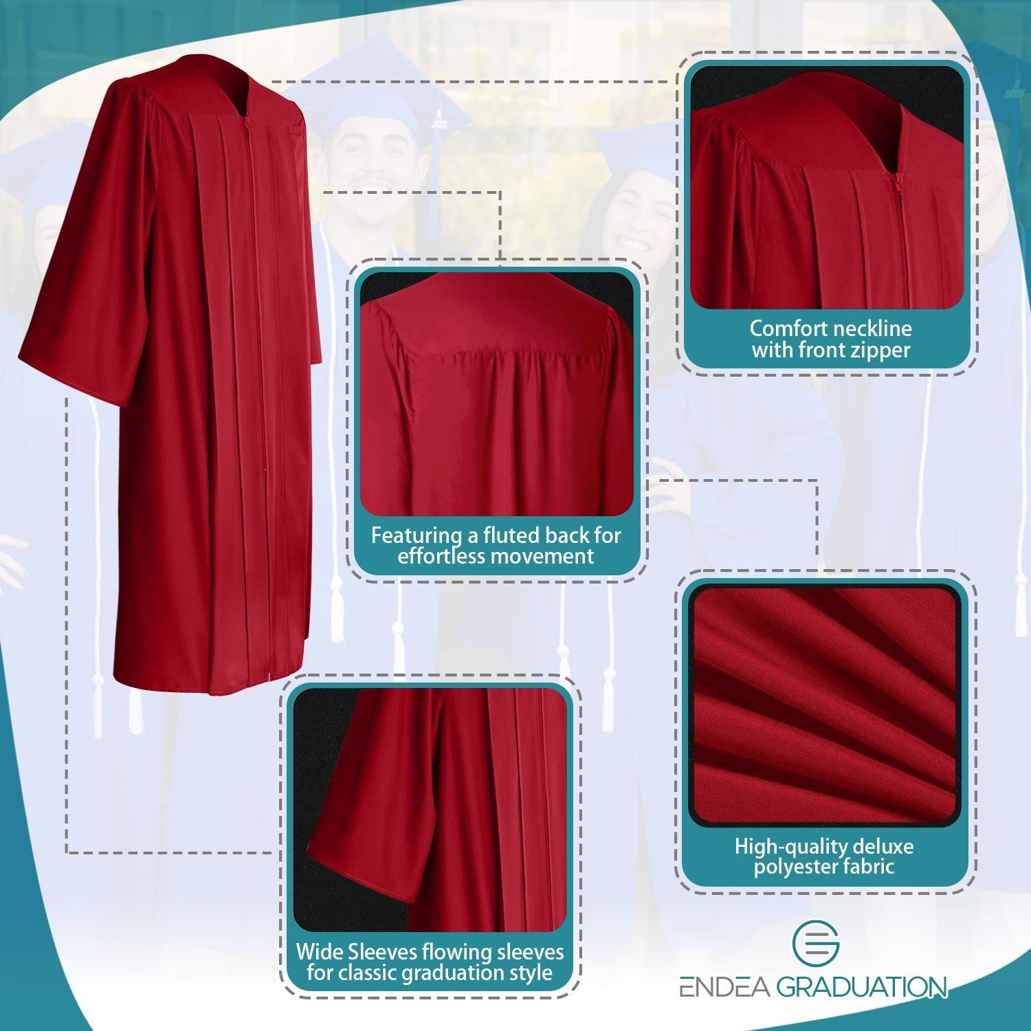 Matte Red Graduation Gown - Endea Graduation