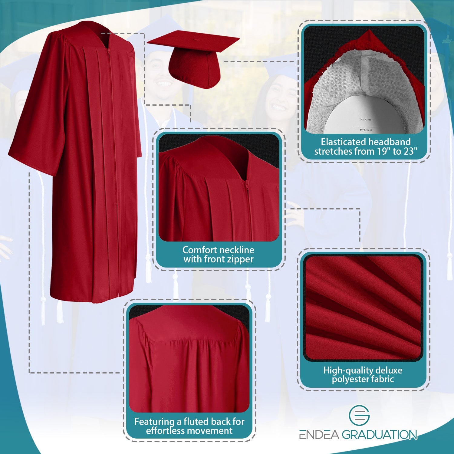 Matte Red Graduation Gown & Cap - Endea Graduation