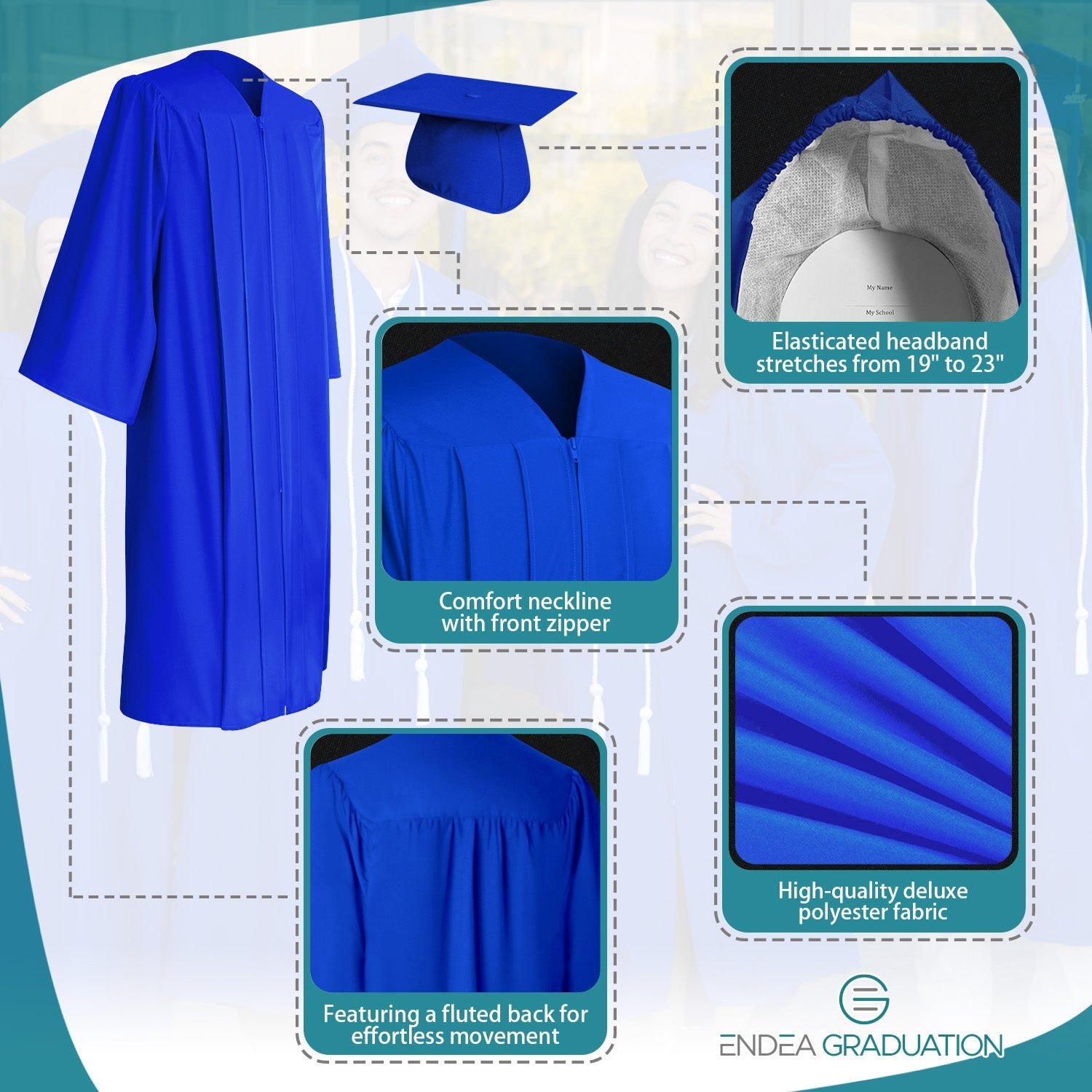 Matte Royal Blue Graduation Gown & Cap - Endea Graduation