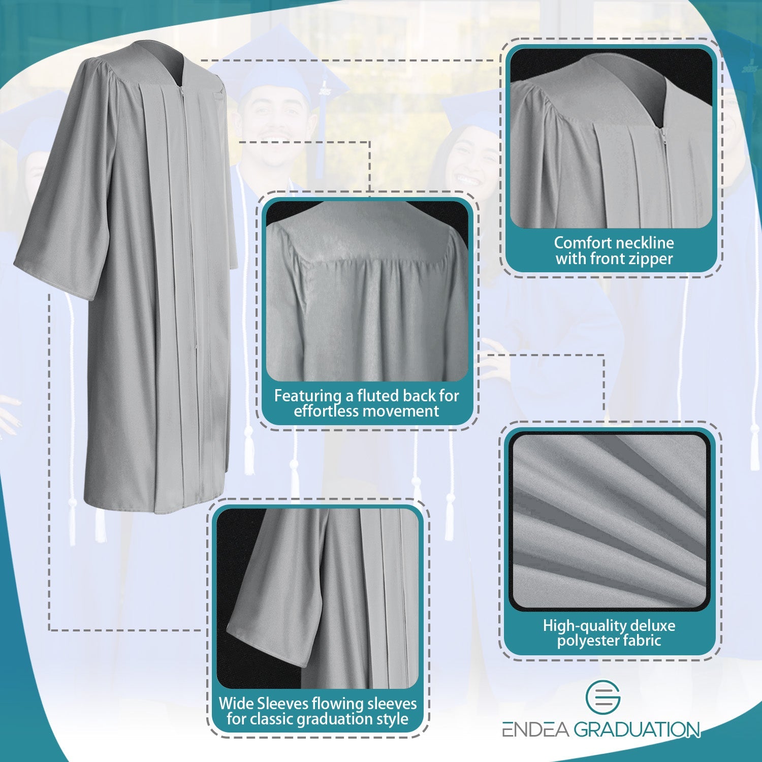 Matte Silver Graduation Gown - Endea Graduation