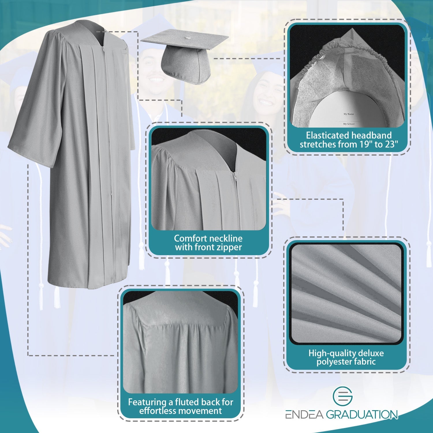 Matte Silver Graduation Gown & Cap - Endea Graduation