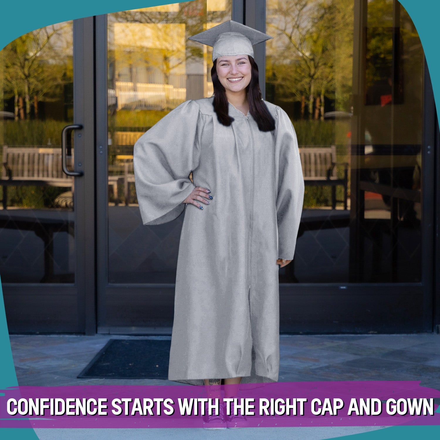 Matte Silver Graduation Gown & Cap - Endea Graduation