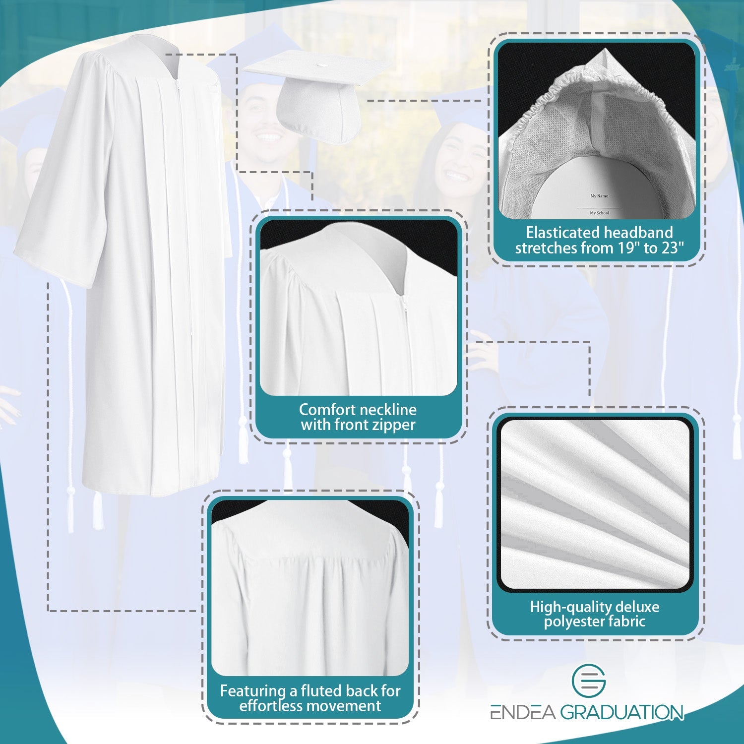 Matte White Graduation Gown & Cap - Endea Graduation