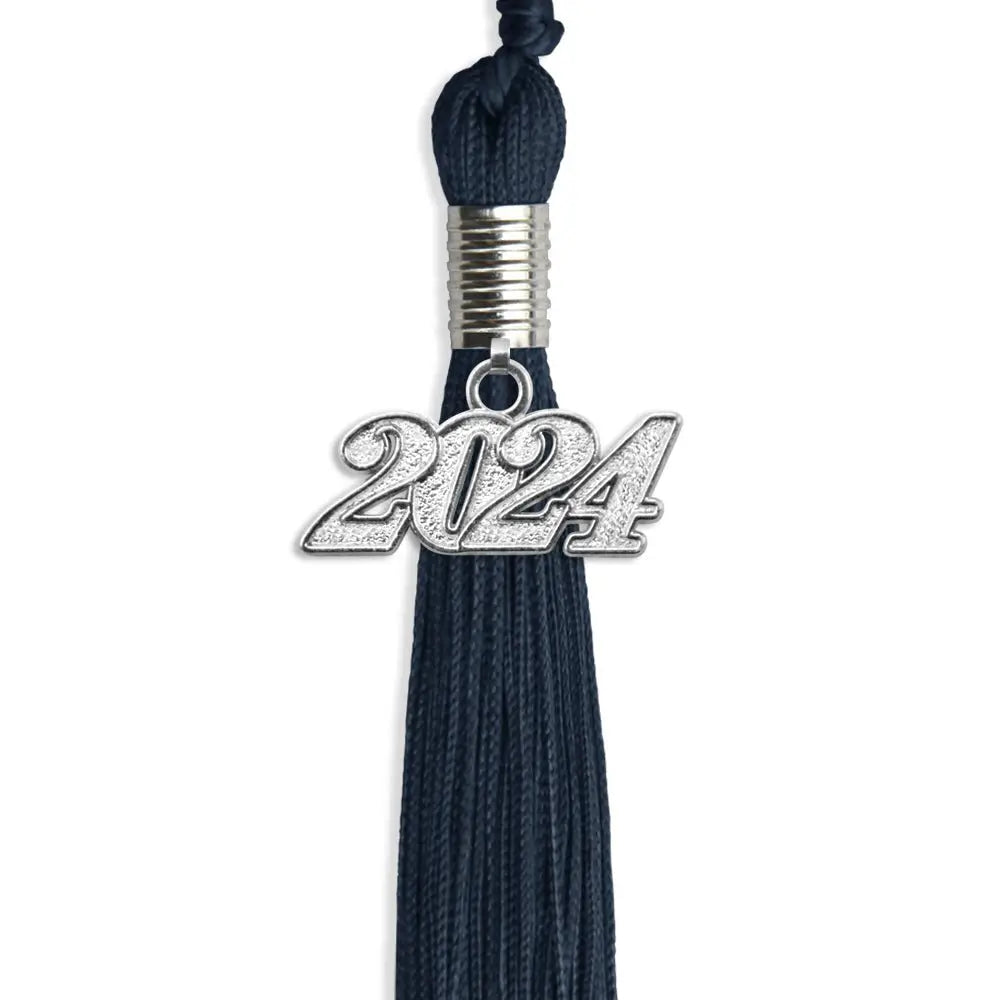 Navy Blue Graduation Tassel with Silver Date Drop by Endea Graduation