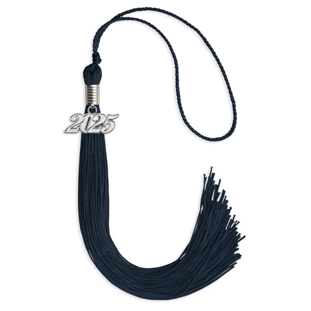 Navy Blue Graduation Tassel with Silver Date Drop by Endea Graduation