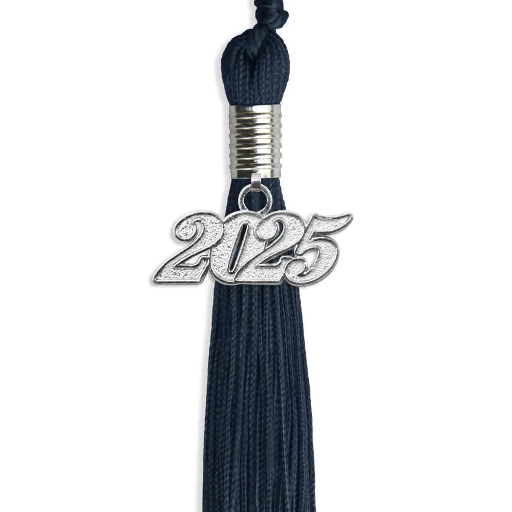 Navy Blue Graduation Tassel with Silver Date Drop by Endea Graduation