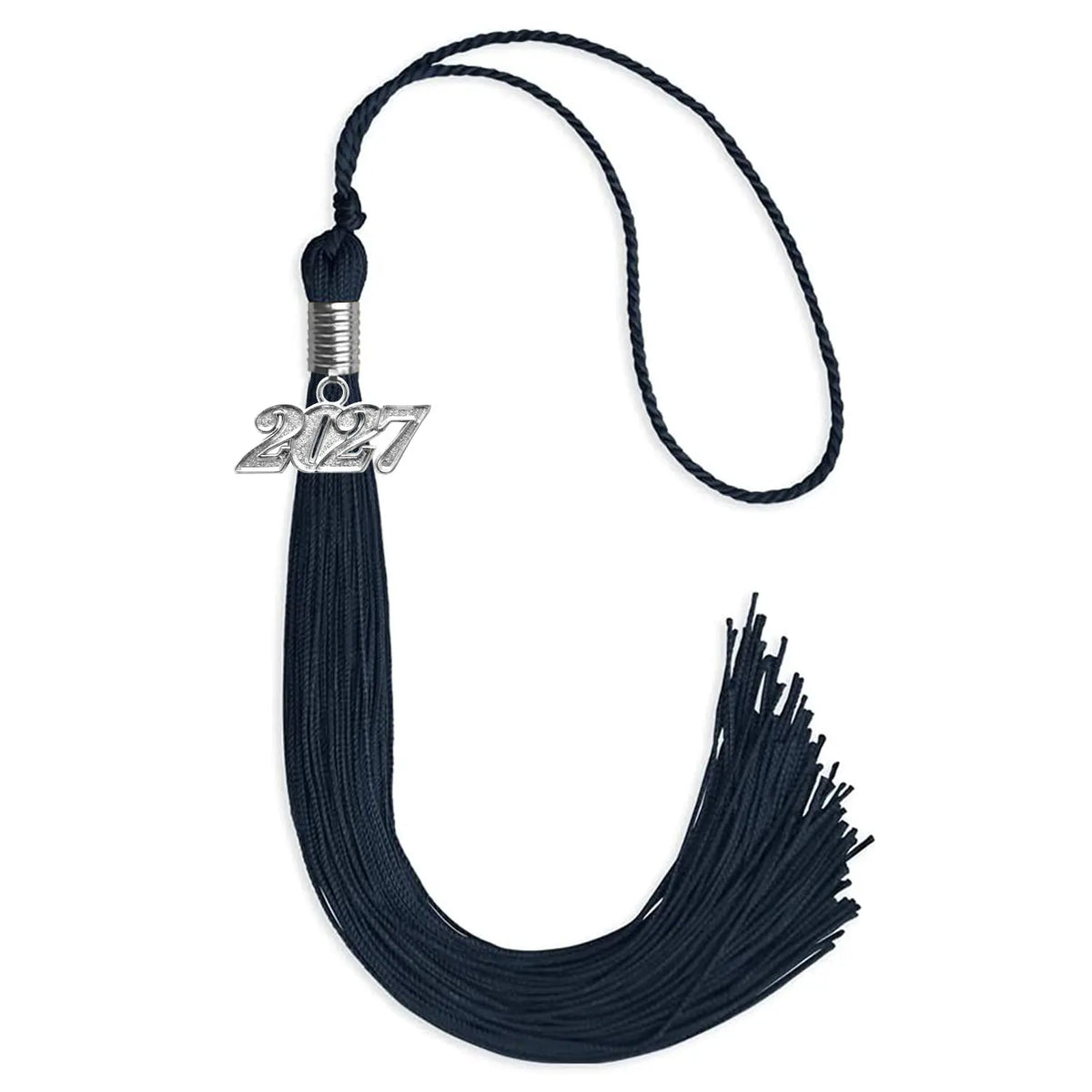 Navy Blue Graduation Tassel with Silver Date Drop by Endea Graduation