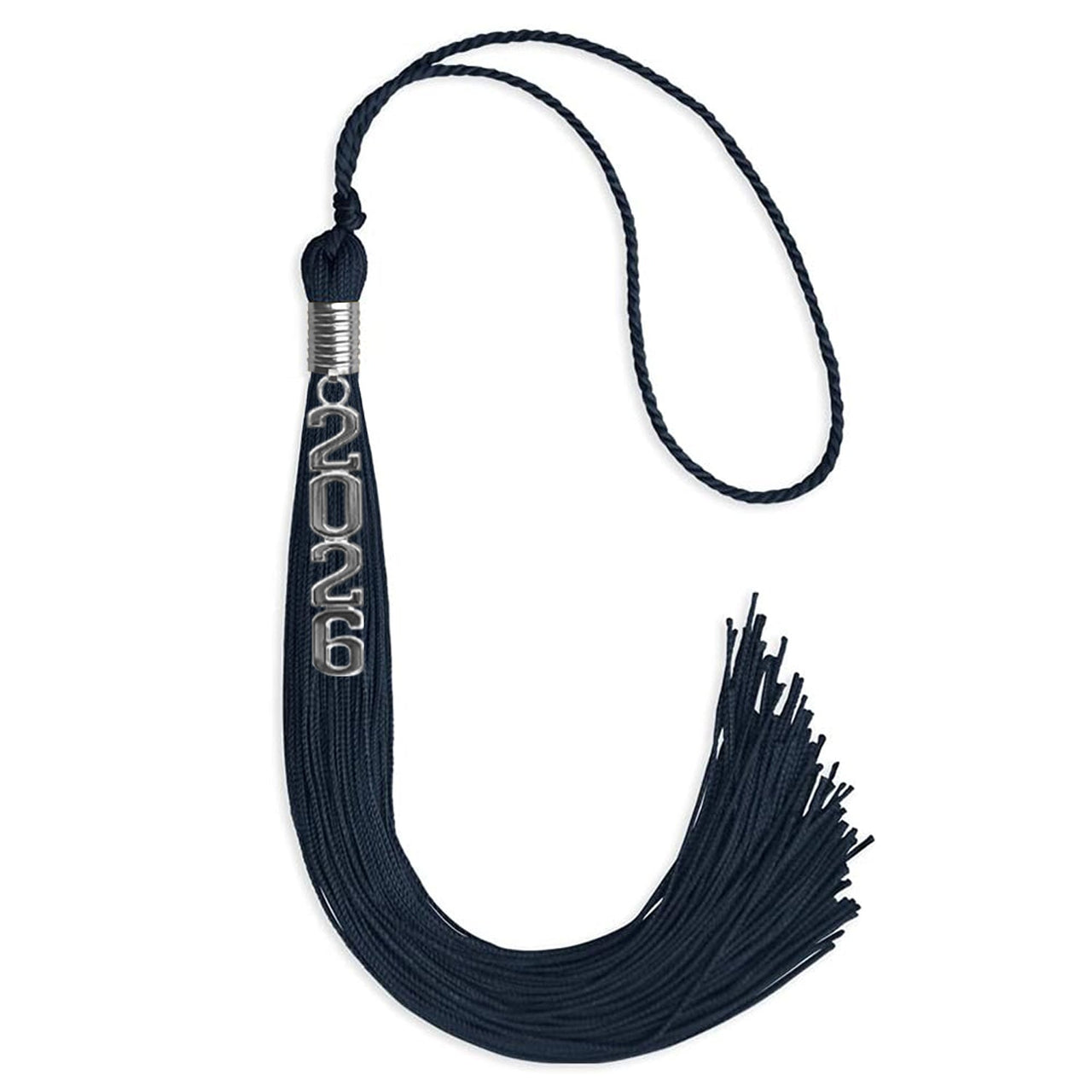 Navy Blue Graduation Tassel with Silver Stacked Date Drop - Endea Graduation