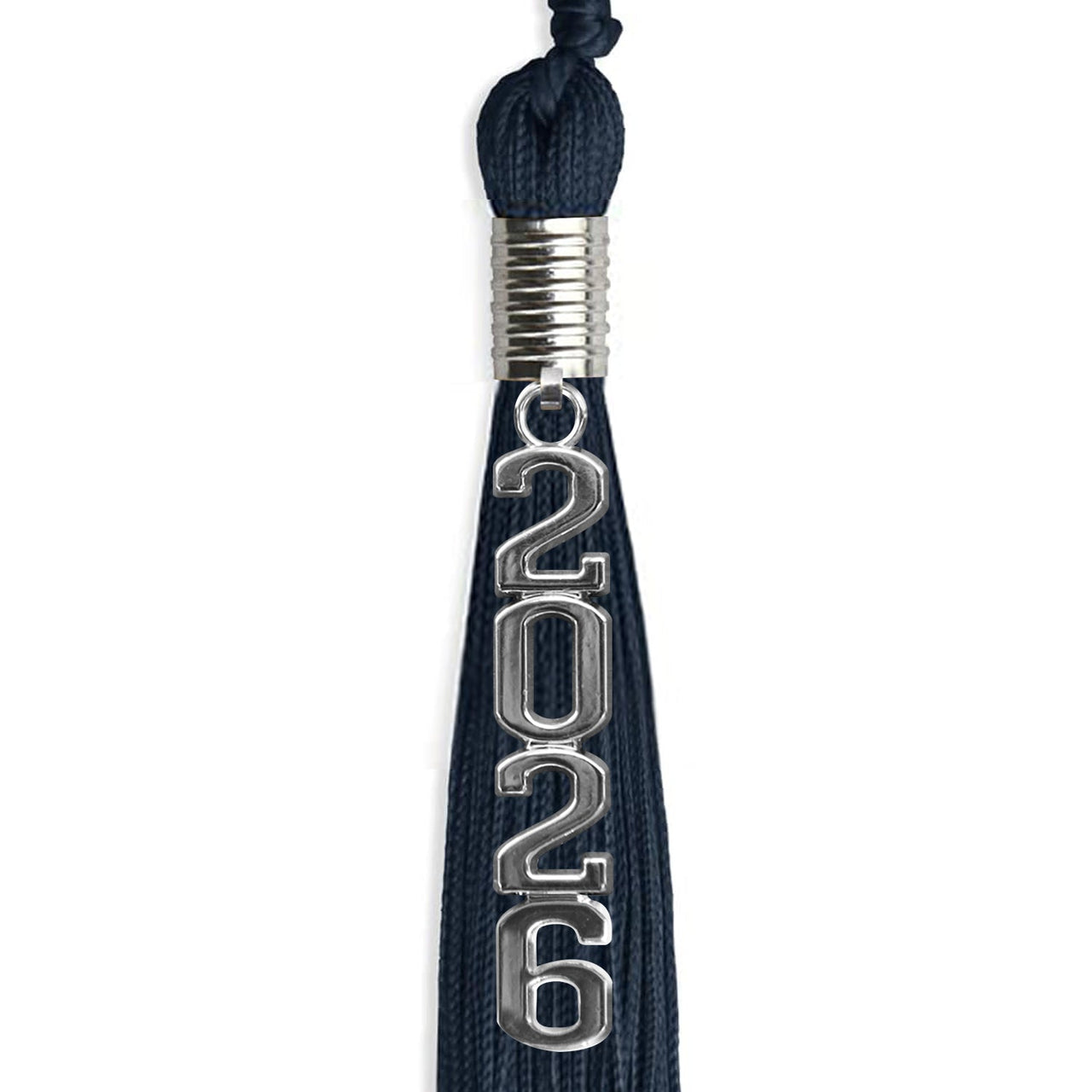 Navy Blue Graduation Tassel with Silver Stacked Date Drop - Endea Graduation