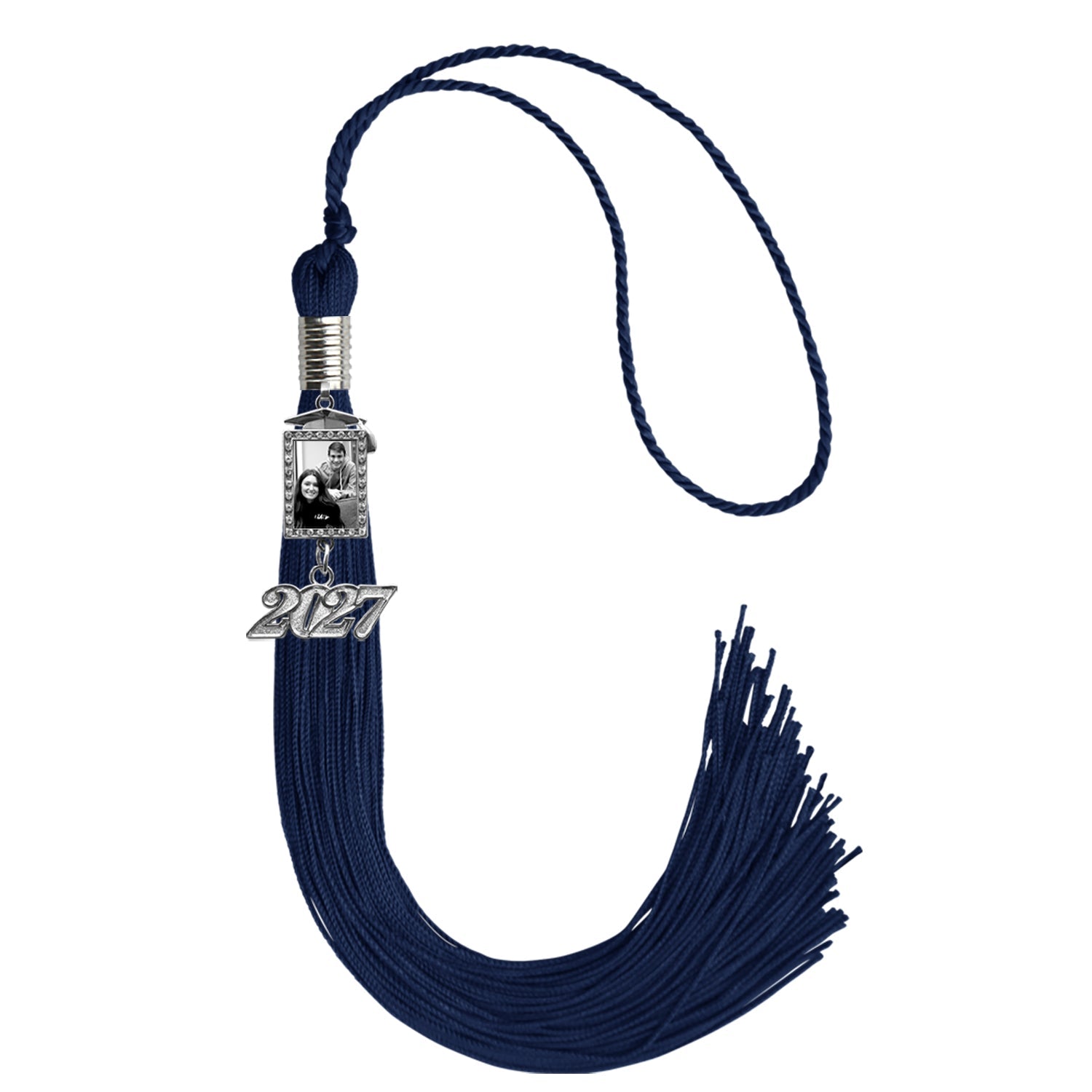 Navy Blue Tassel with Photo Frame Charm and Year Date Drop - Endea Graduation