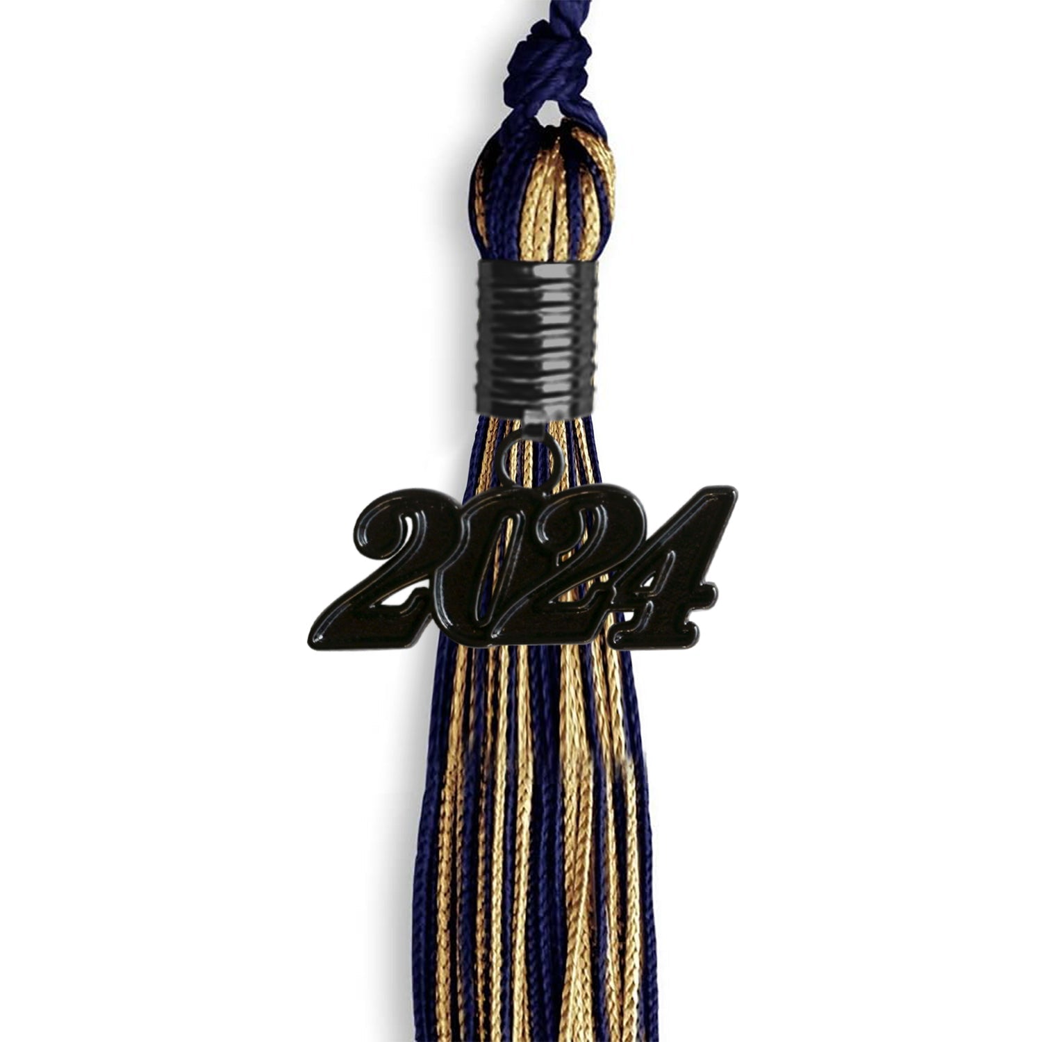 Navy Blue/Antique Gold Mixed Color Graduation Tassel with Black Date Drop - Endea Graduation