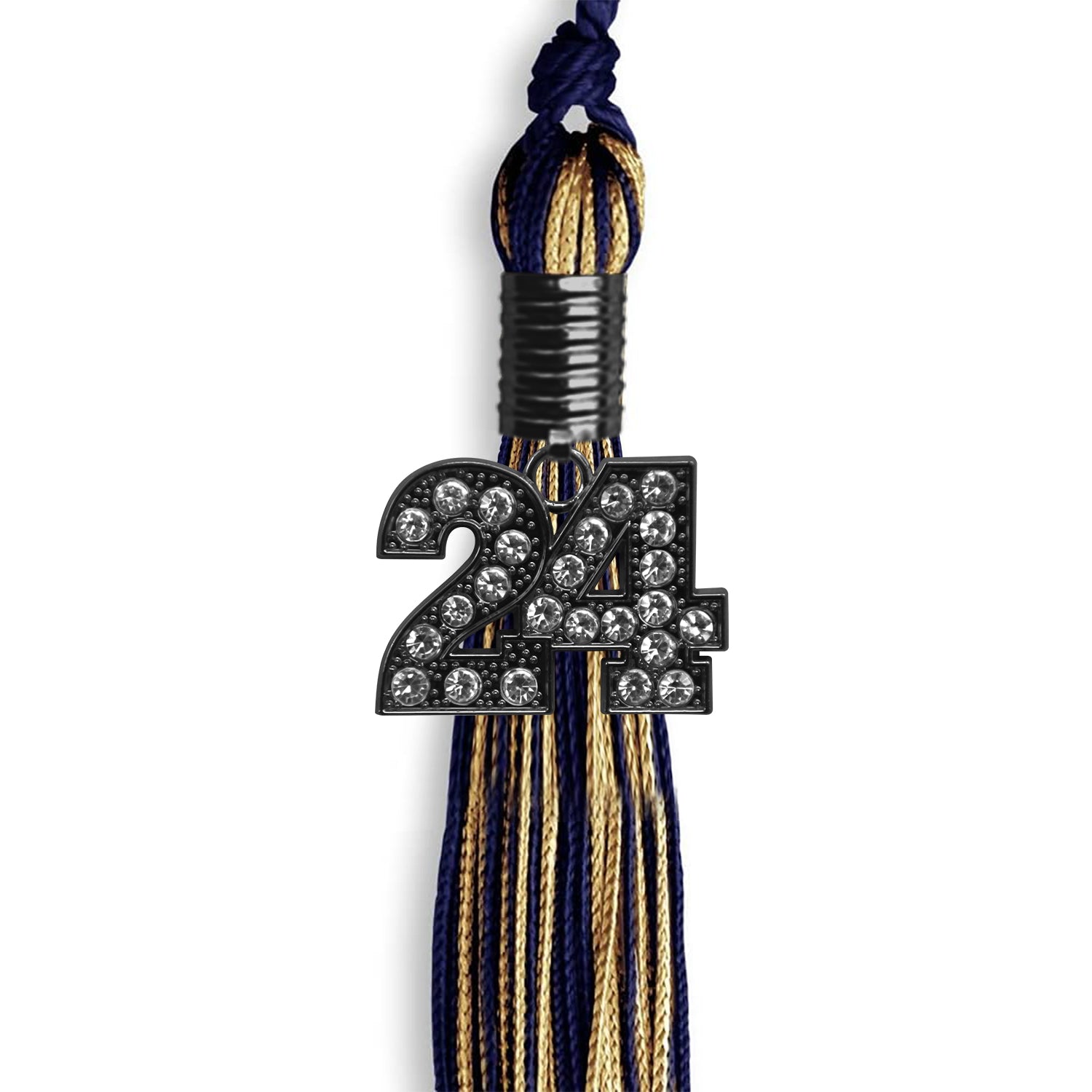 Navy Blue/Antique Gold Mixed Color Graduation Tassel with Black Date Drop - Endea Graduation